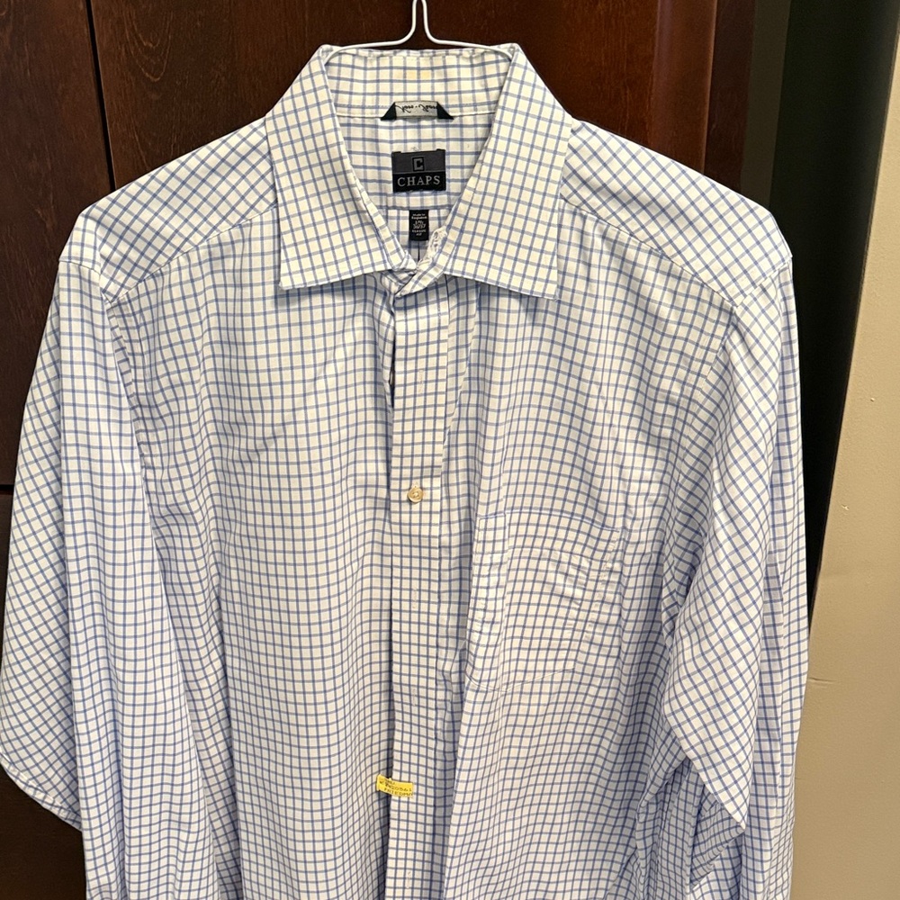 Chaps White and Blue Grid Men's Dress Shirt size 17.5 36/37